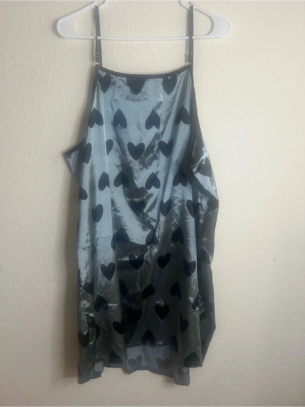 Silky Heart-Print Slip Dress - Steel Blue/Black‎ Plus Size 2xl  Sleep Wear Gown